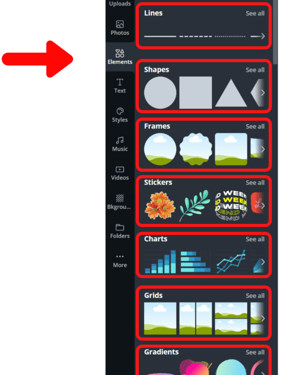 canva elements menu