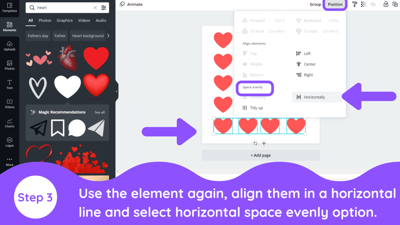 canva sapce elements, canva alignment, canva spacing, canva horizontal line, canva ruler