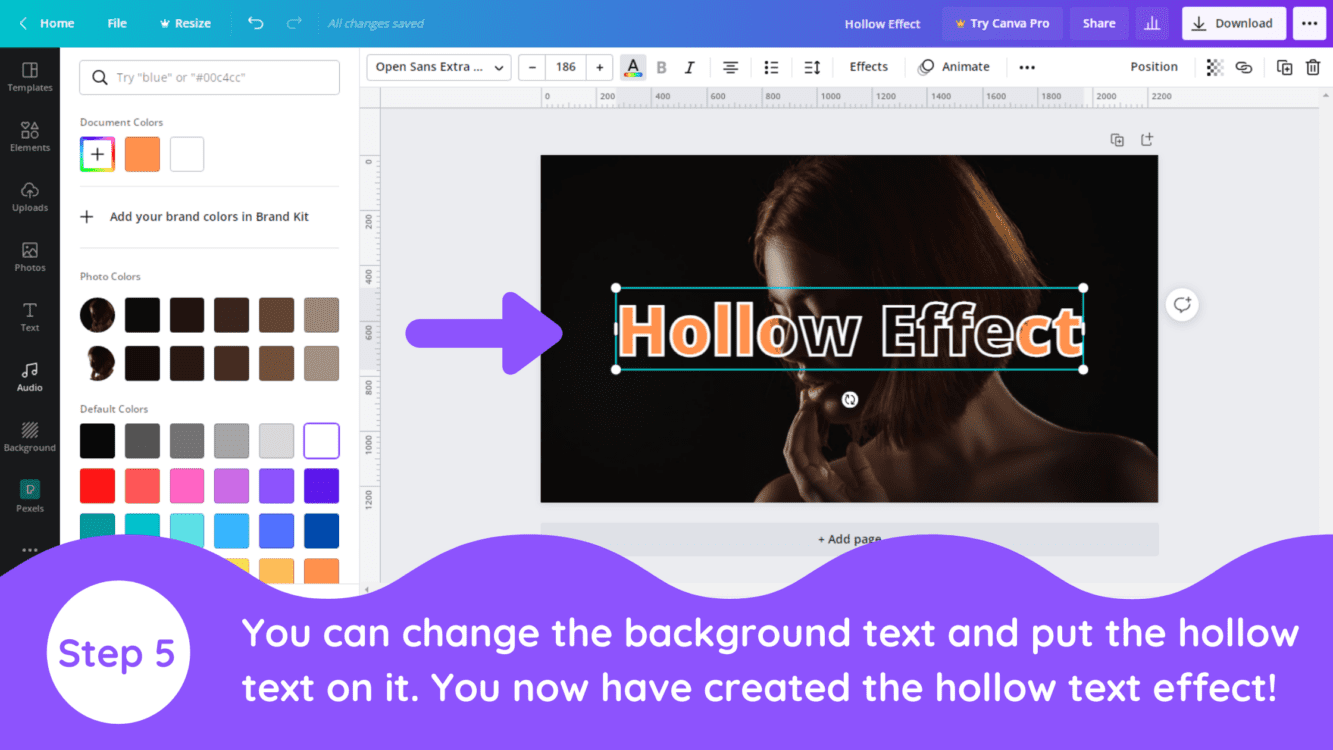 create hollow text effect in canva, canva hollow effect, canva hollow text, how to outline text, outline in canva, how to outline text text in canva, canva hollow text effect, 