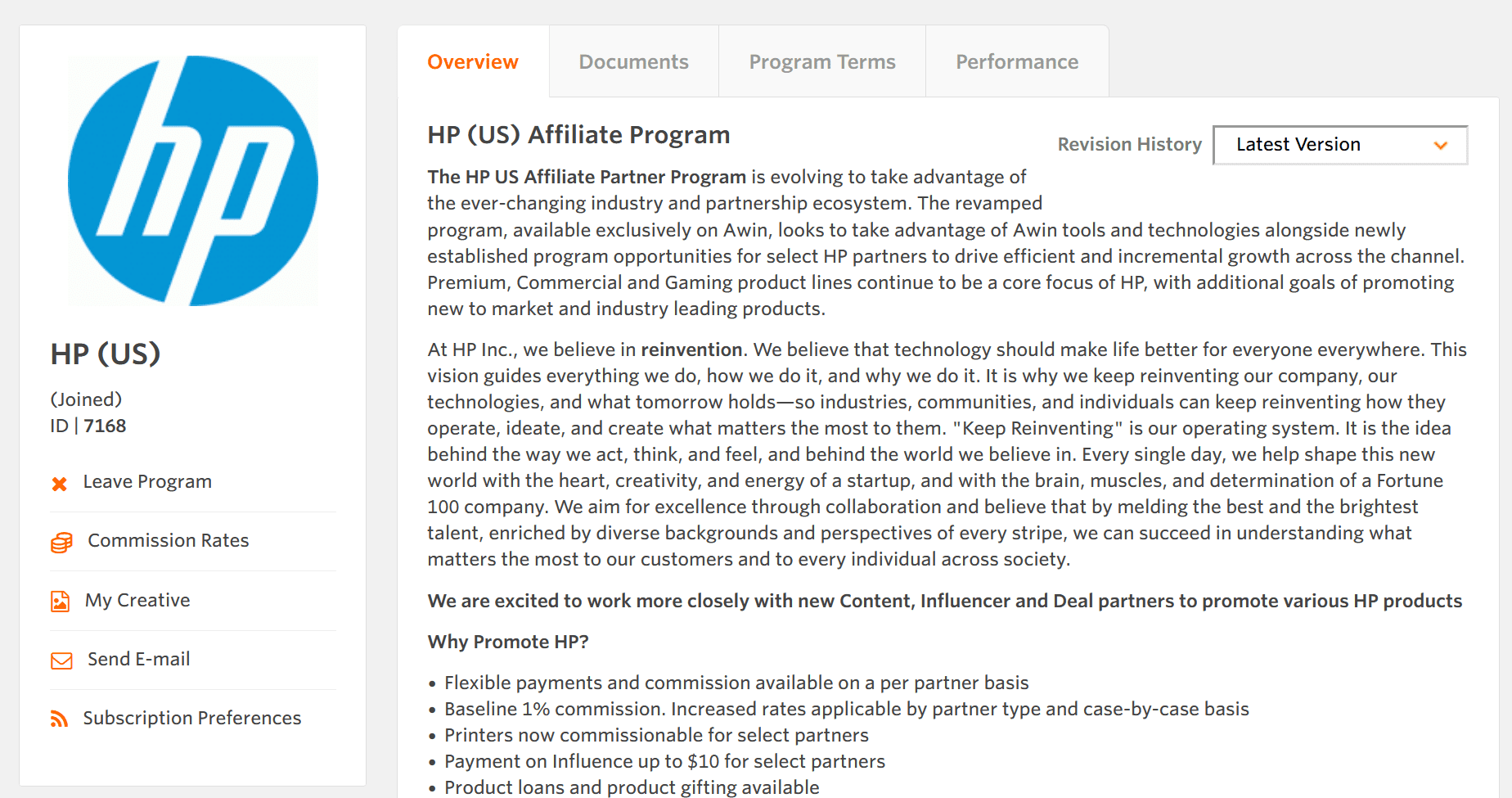 hp affiliate program