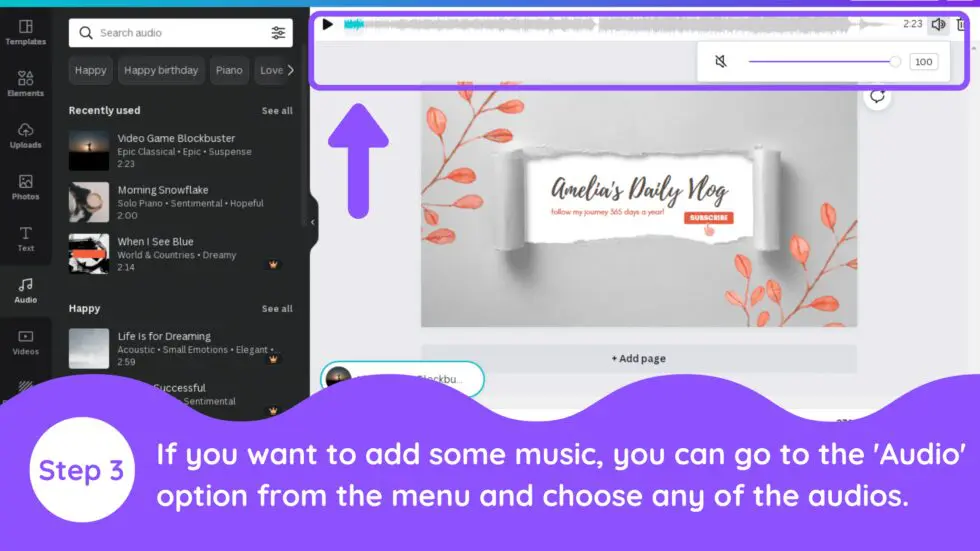 How to add audio or music to canva blogging guide