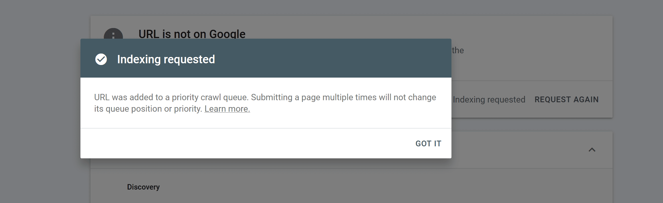 Request Indexing Button in Google search Console