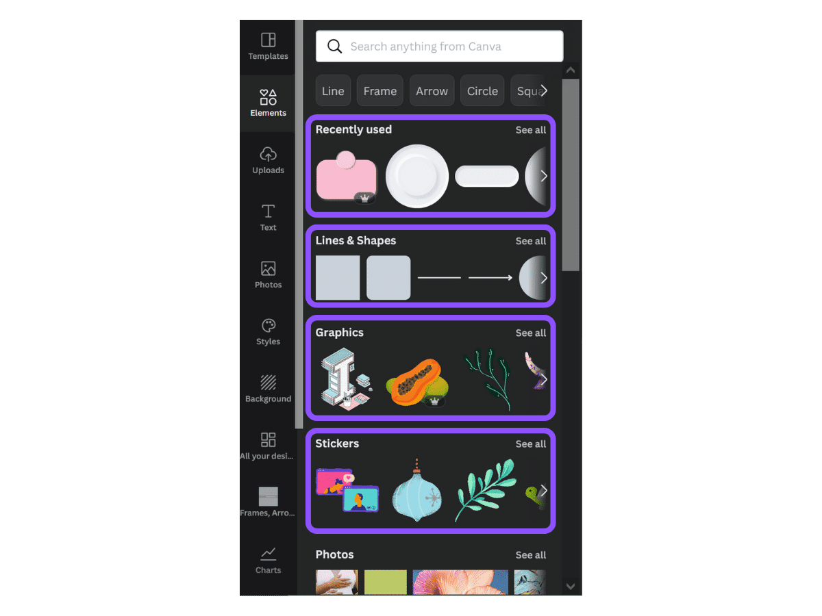 canva elements menu