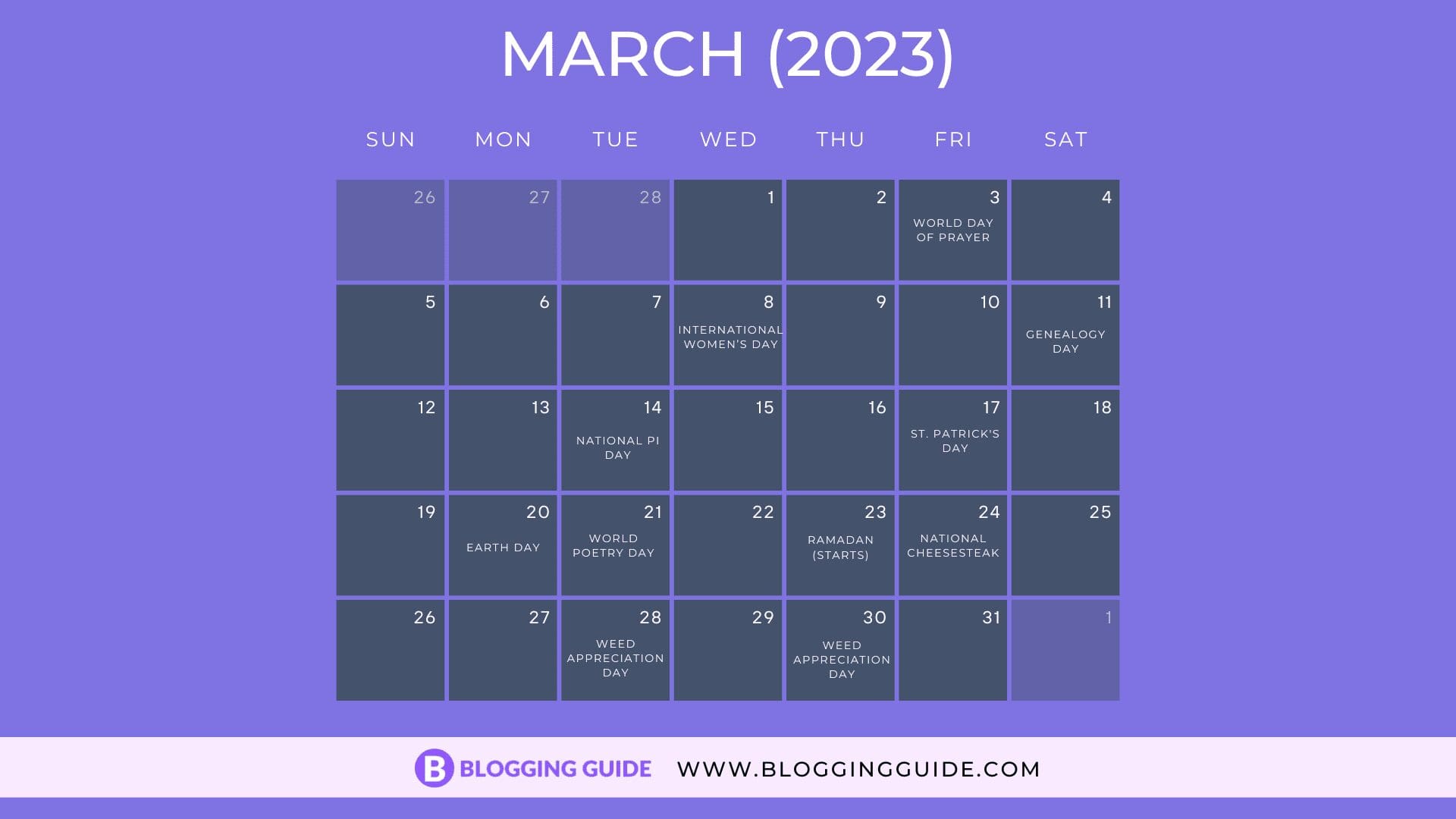 Social Media Holiday Calendar in March 2023, march 2023 social media calendar, social media calendar