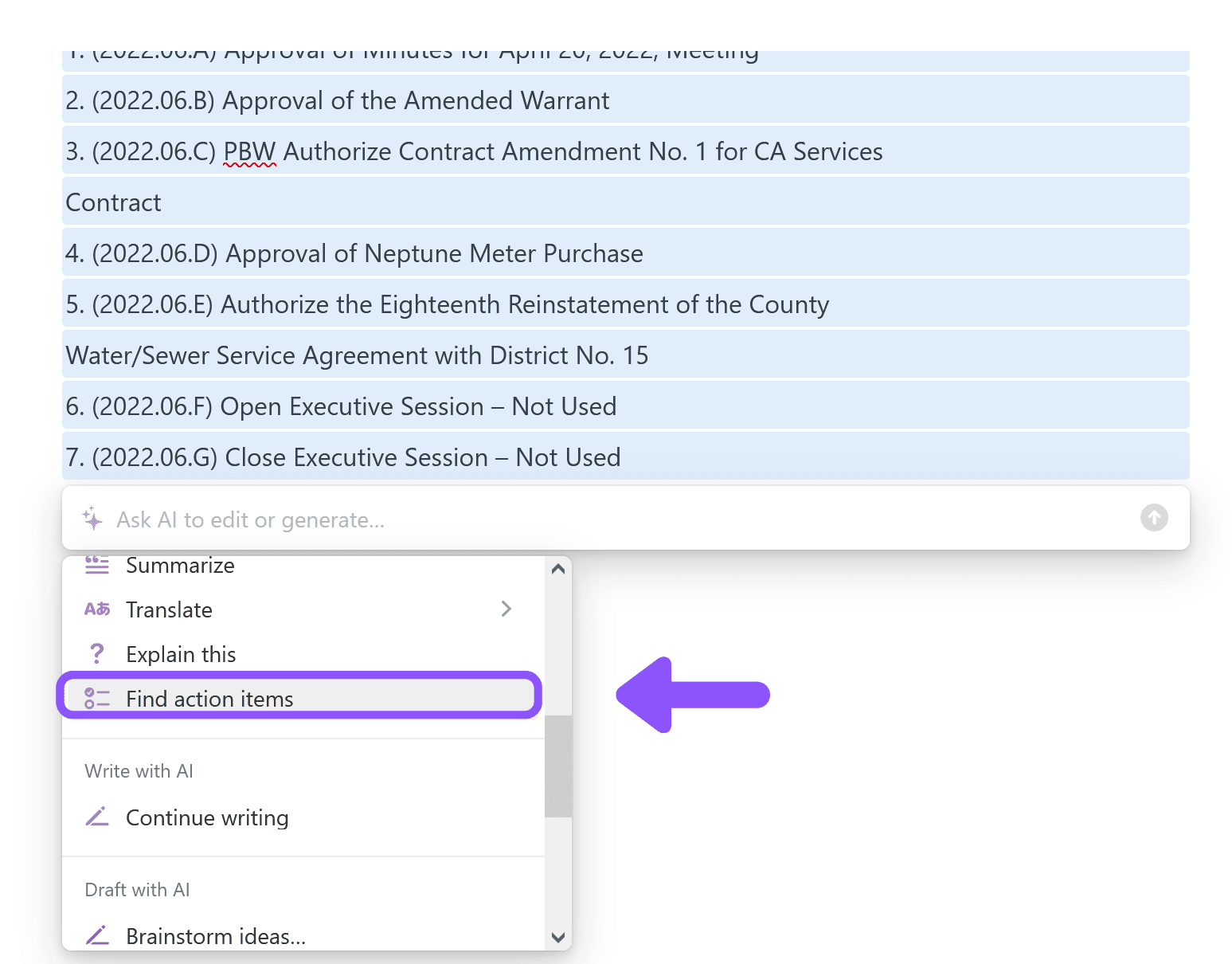 Notion AI Action Items