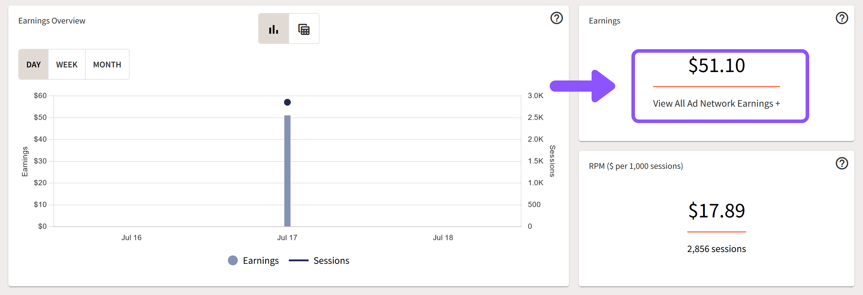 Raptive Earnings Screenshot