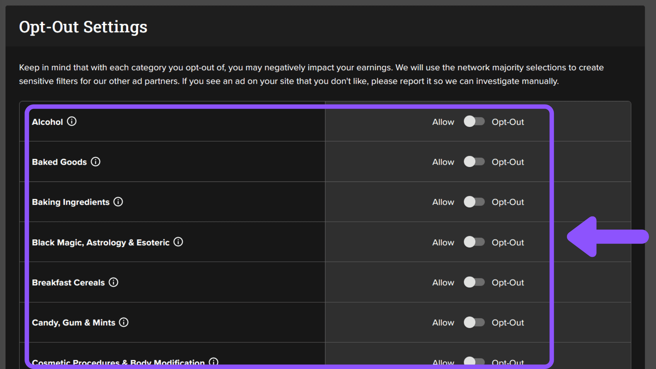 Mediavine Opt Out Settings